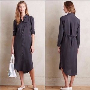 Anthropologie Maeve grey midi waist tie button down dress
